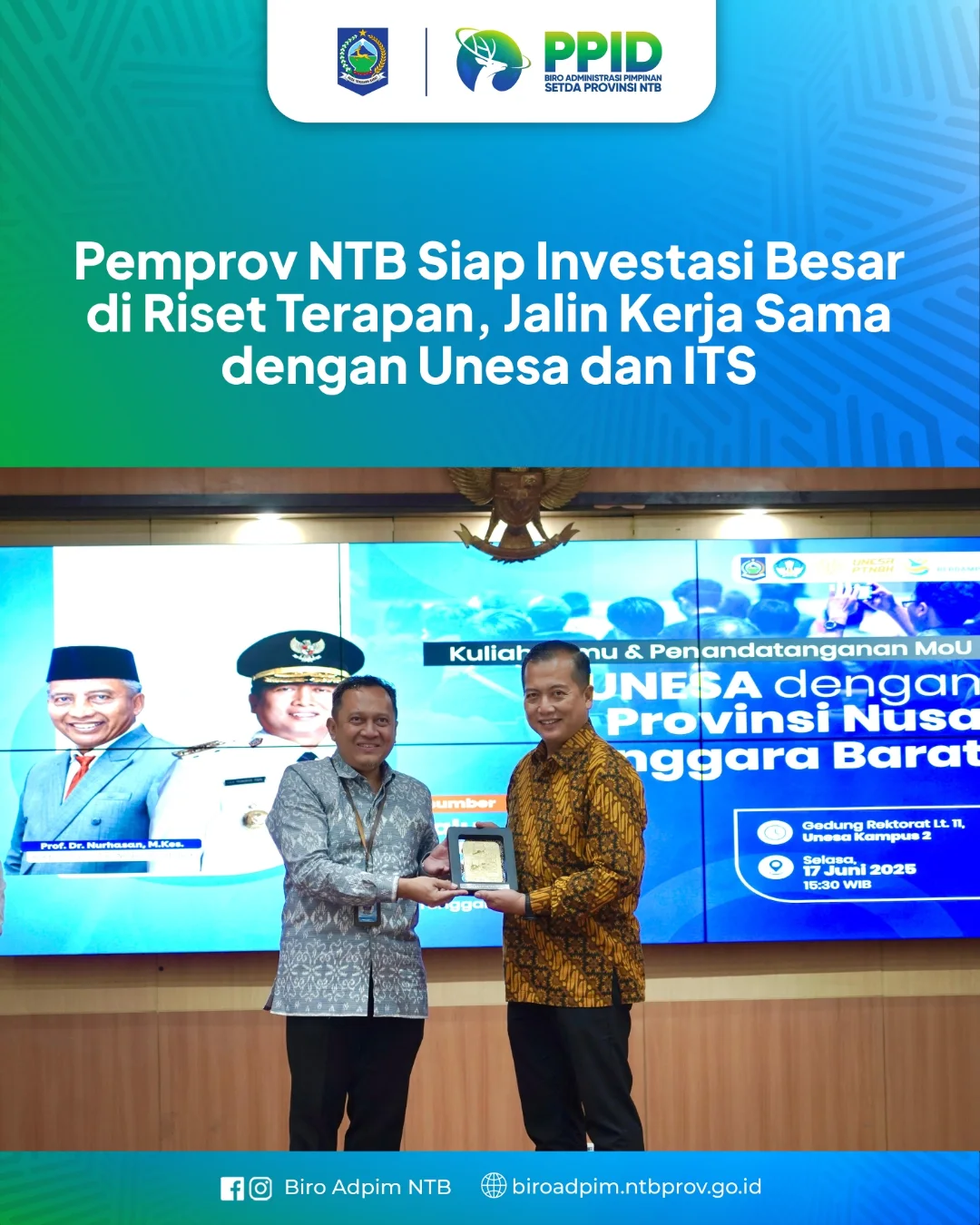 Pemprov NTB Siap Investasi Besar di Riset Terapan, Jalin Kerja sama dengan Unesa dan ITS