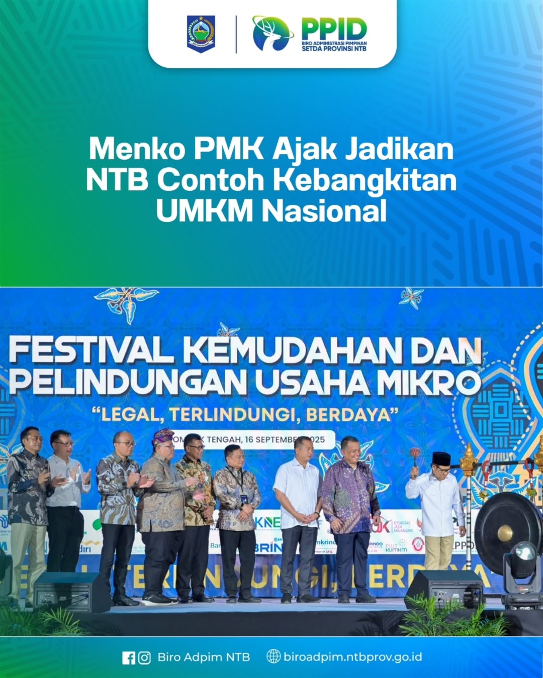 Menko PMK Ajak Jadikan NTB Contoh Kebangkitan UMKM Nasional 