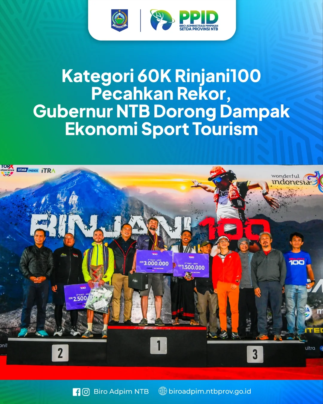 Kategori 60K Rinjani100 Pecahkan Rekor, Gubernur NTB Dorong Dampak Ekonomi Sport Tourism