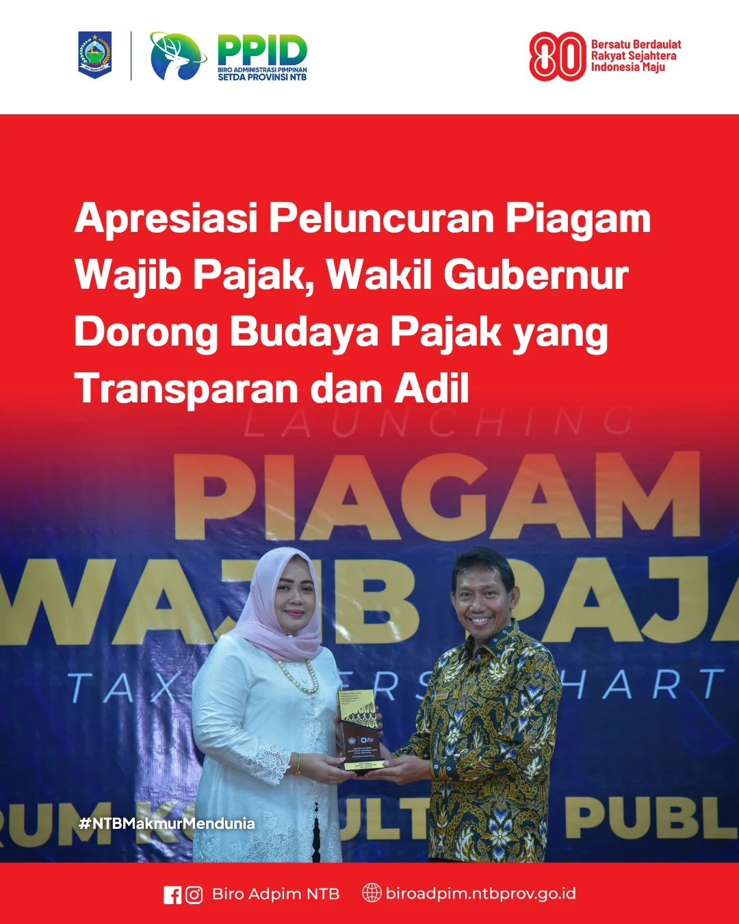 Apresiasi Peluncuran Piagam Wajib Pajak, Wakil Gubernur Dorong Budaya Pajak yang Transparan dan Adil