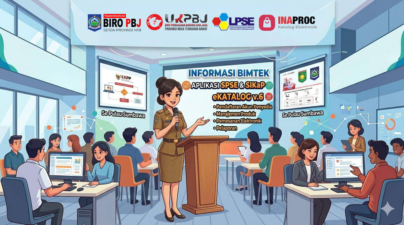 Biro PBJ Setda Provinsi NTB Akan Menyelenggarakan Bimbingan Teknis SPSE, SIKaP & E-Katalog Versi 6 untuk Penyedia Se-Pulau Sumbawa