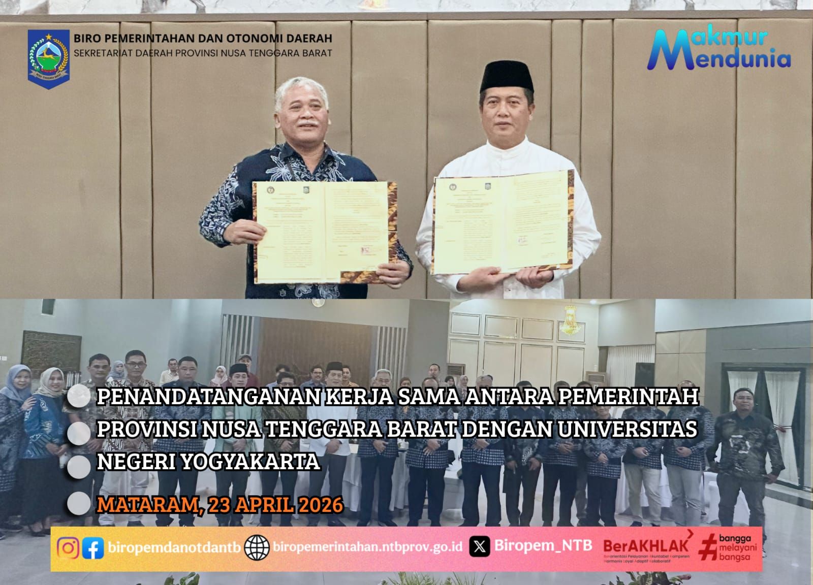 Pemprov NTB Tanda Tangani Kerja Sama Dengan UNY