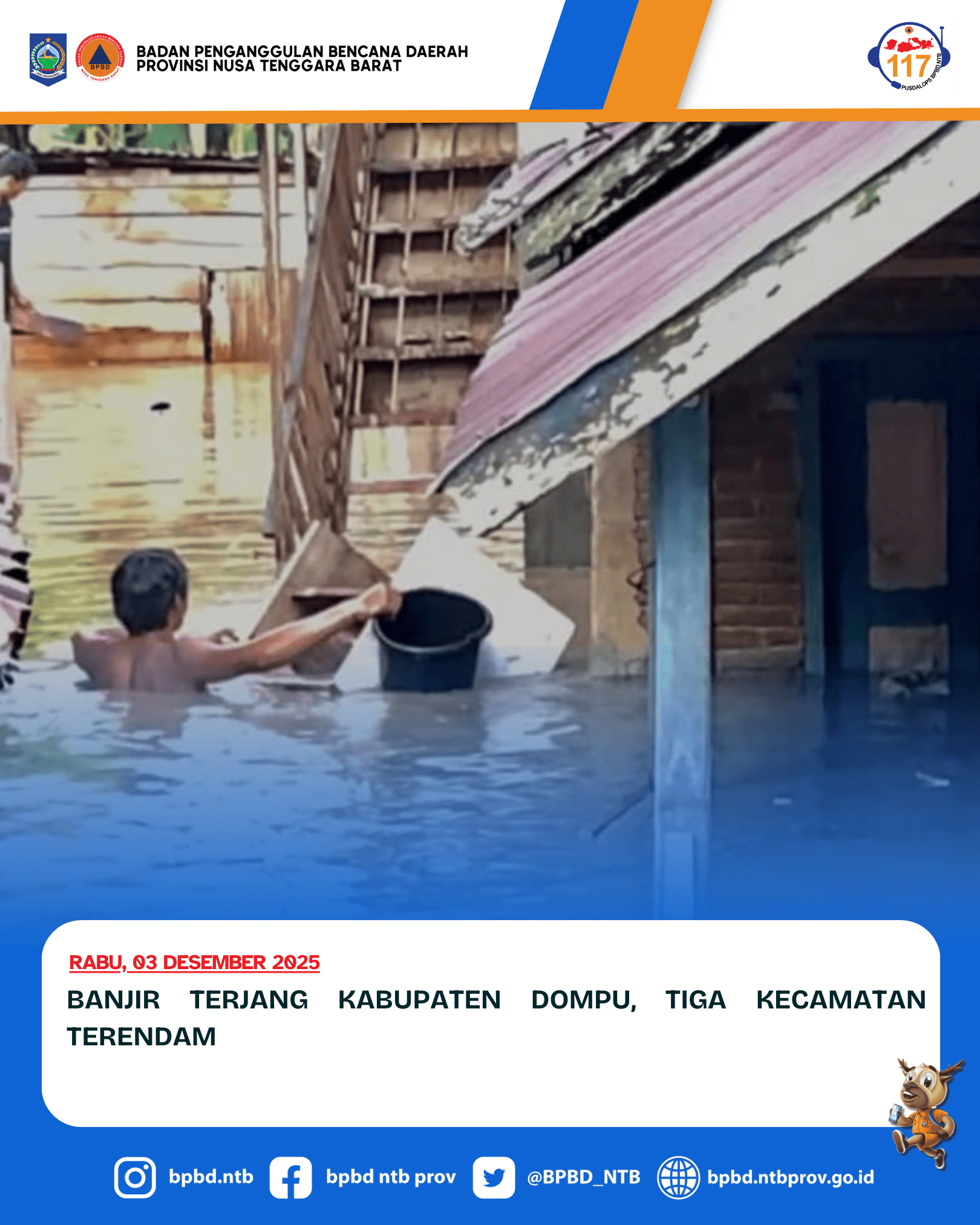 Banjir Terjang Kabupaten Dompu, Tiga Kecamatan Terendam