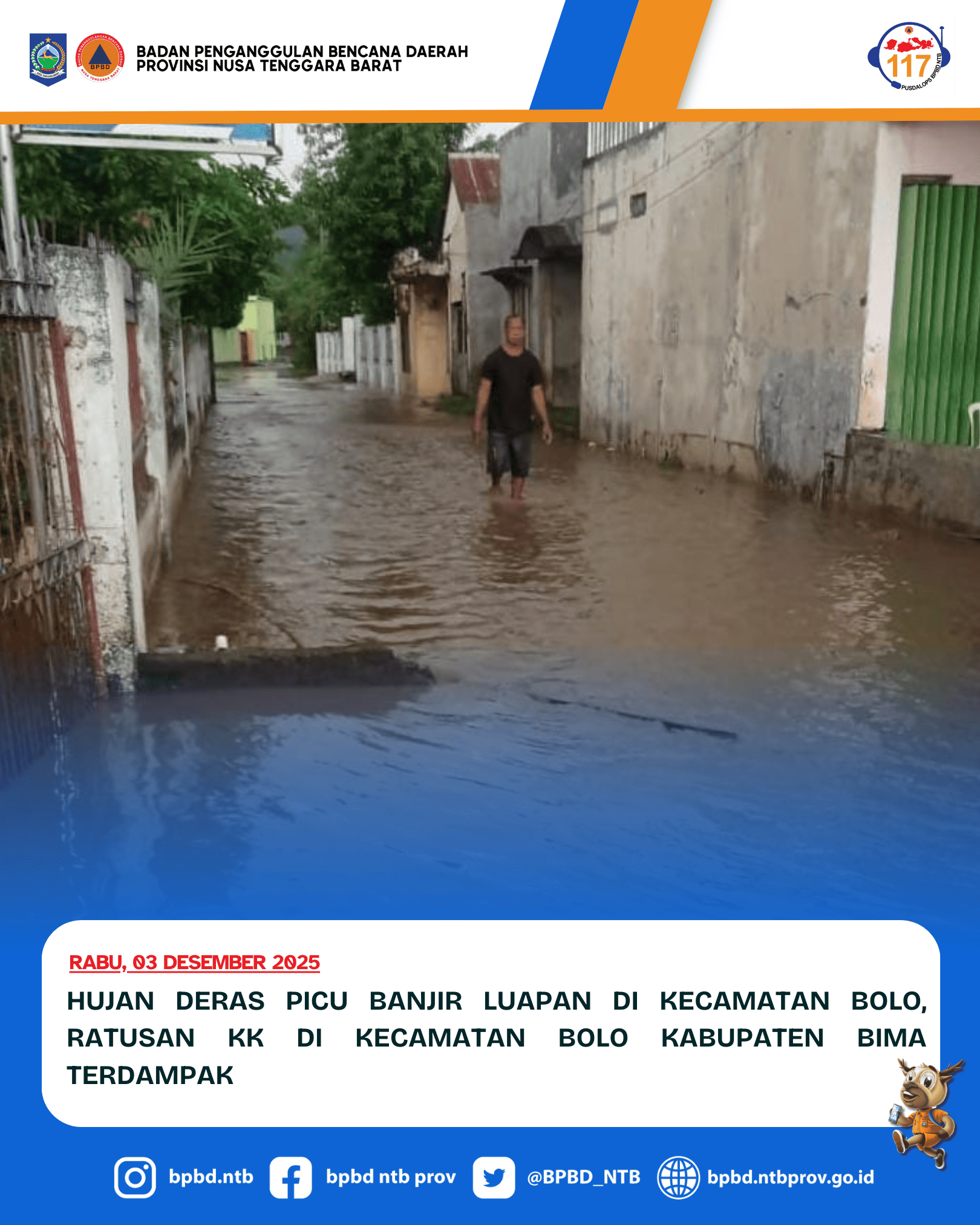 Hujan Deras Picu Banjir Luapan di Kecamatan Bolo, Ratusan KK di Kecamatan Bolo Kabupaten Bima Terdampak