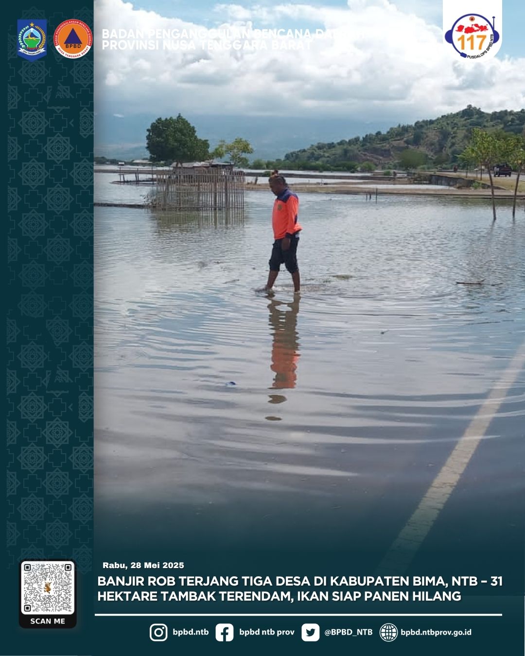 BANJIR ROB TERJANG TIGA DESA DI KABUPATEN BIMA, NTB – 31 HEKTARE TAMBAK TERENDAM, IKAN SIAP PANEN HILANG
