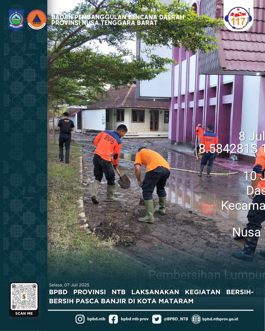 BPBD Provinsi NTB Laksanakan Kegiatan Bersih-Bersih Pasca Banjir di Kota Mataram