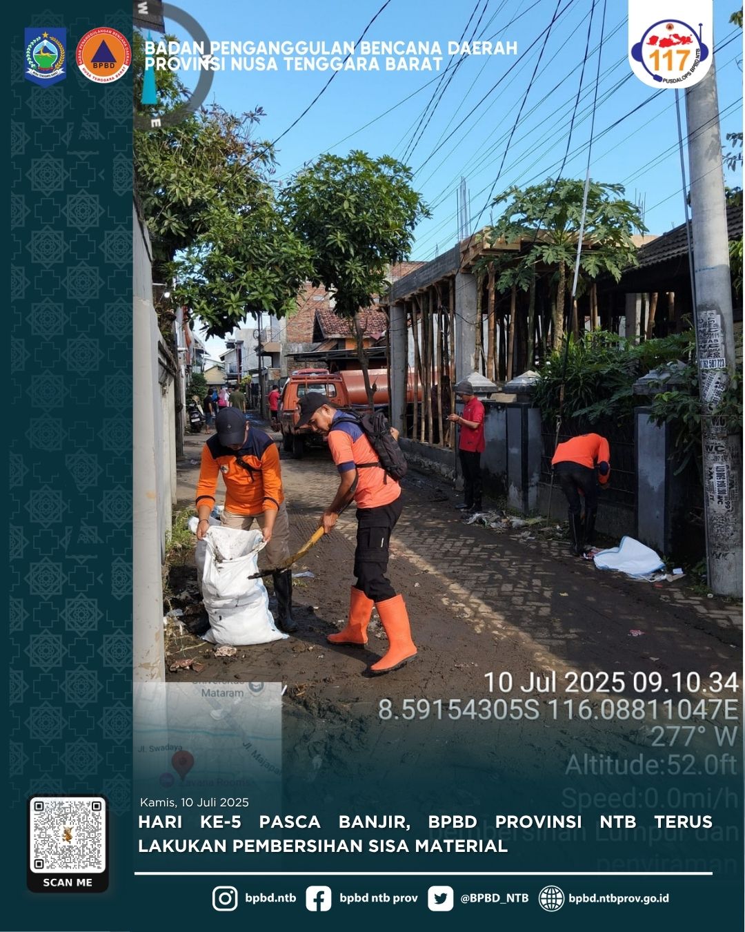 Hari ke-5 Pasca Banjir, BPBD Provinsi NTB Terus Lakukan Pembersihan Sisa Material