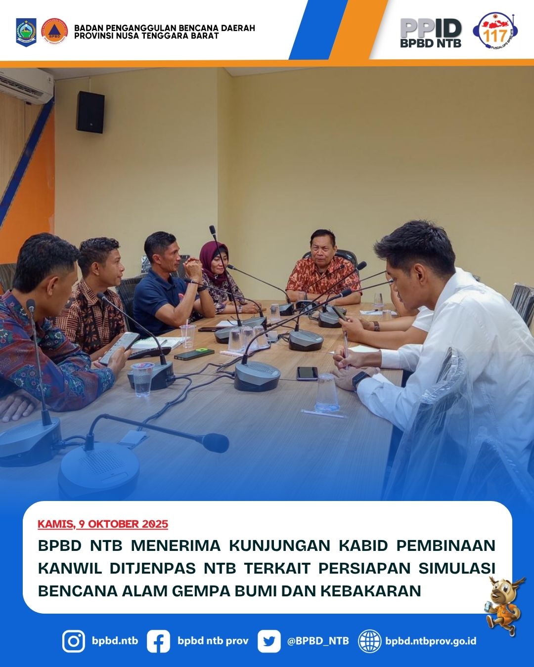 BPBD NTB Menerima Kunjungan Kabid Pembinaan Kanwil Ditjenpas NTB Terkait Persiapan Simulasi Bencana Alam gempa bumi dan kebakaran