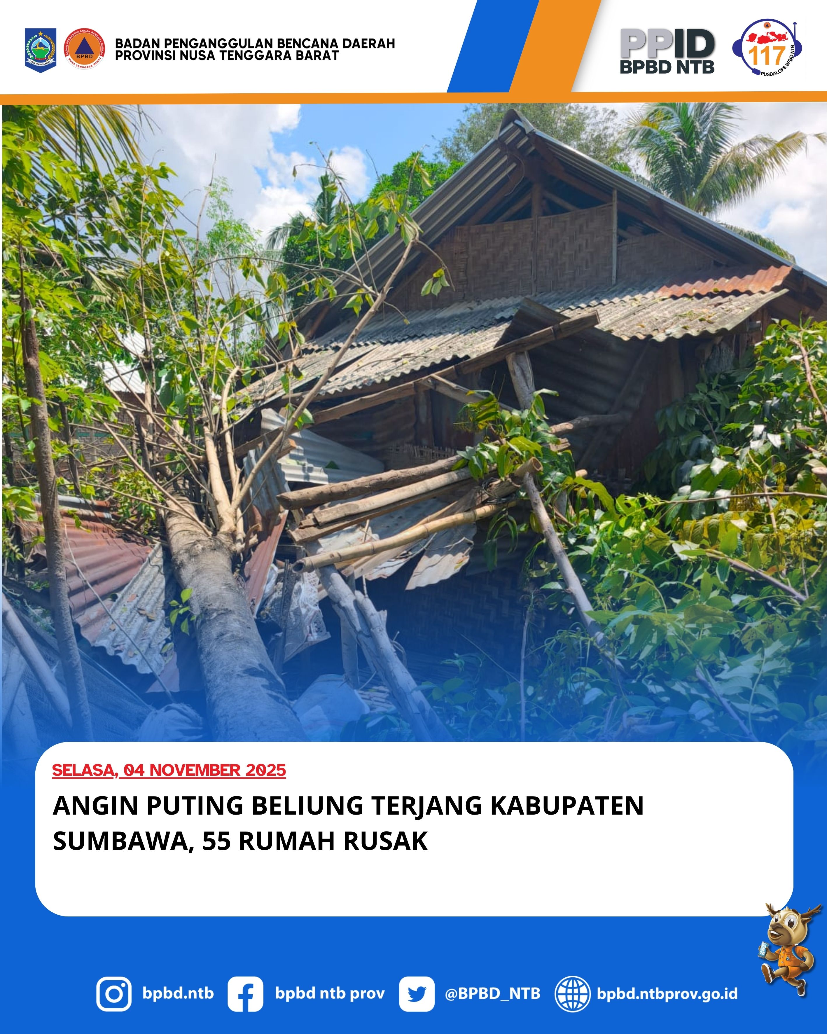 Angin Puting Beliung Terjang Kabupaten Sumbawa, 55 Rumah Rusak