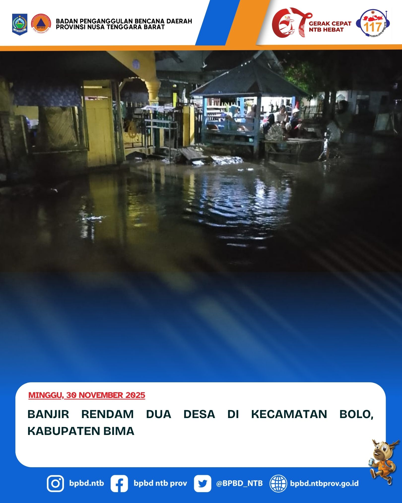 Banjir Rendam Dua Desa di Kecamatan Bolo, Kabupaten Bima