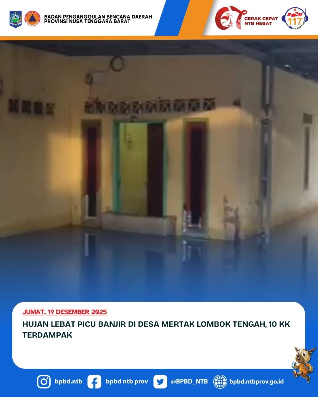 Hujan Lebat Picu Banjir di Desa Mertak Lombok Tengah, 10 KK Terdampak