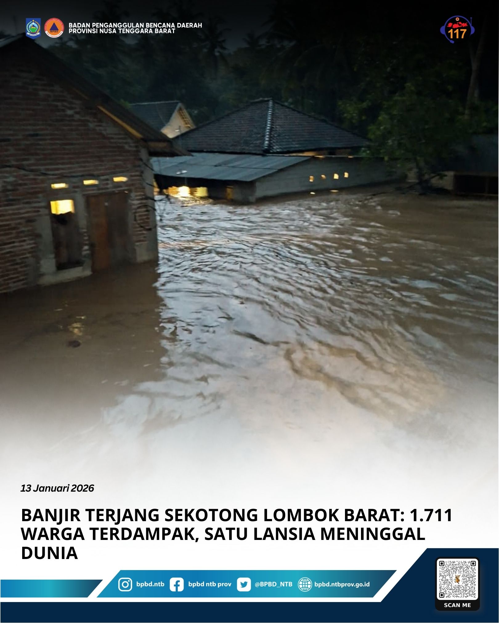 Banjir Terjang Sekotong Lombok Barat: 1.711 Warga Terdampak, Satu Lansia Meninggal Dunia