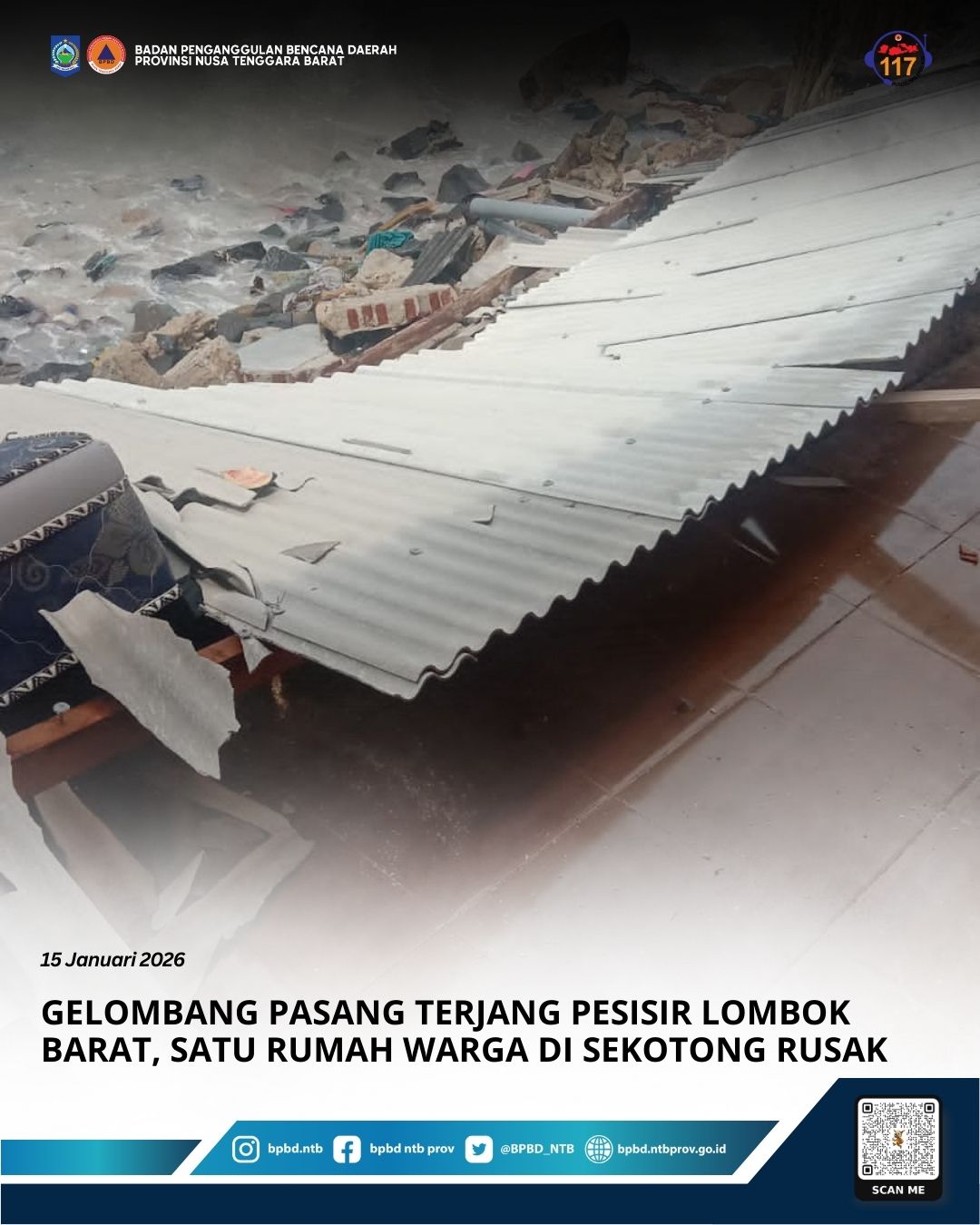 Gelombang Pasang Terjang Pesisir Lombok Barat, Satu Rumah Warga di Sekotong Rusak