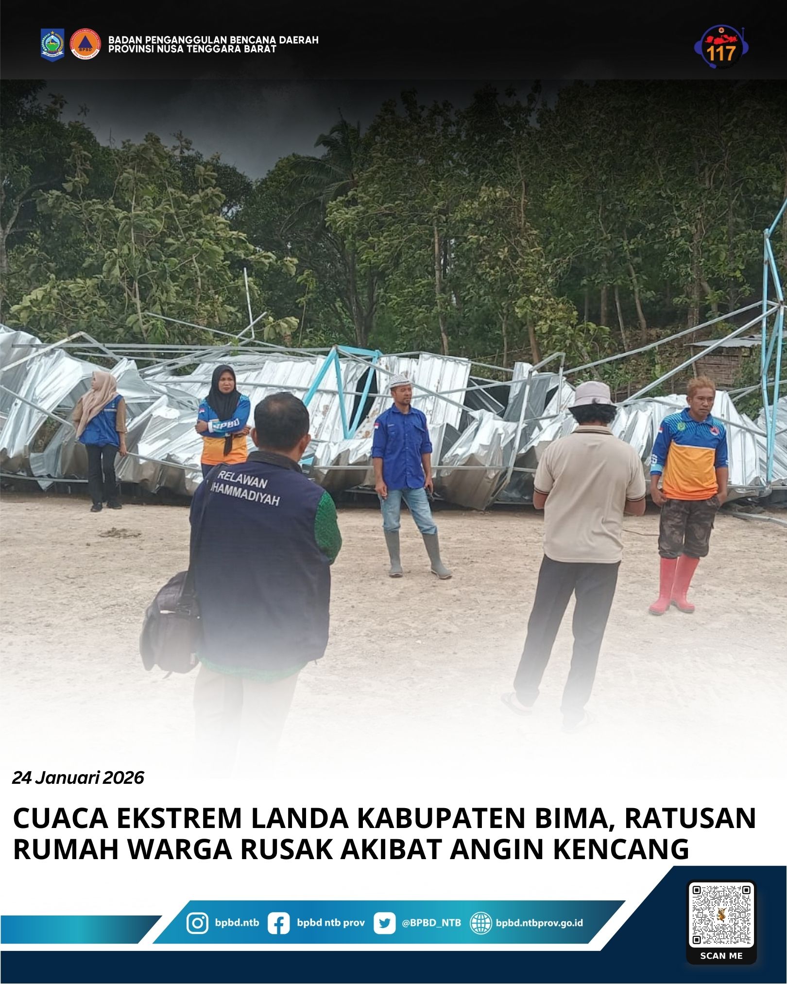 Cuaca Ekstrem Landa Kabupaten Bima, Ratusan Rumah Warga Rusak Akibat Angin Kencang