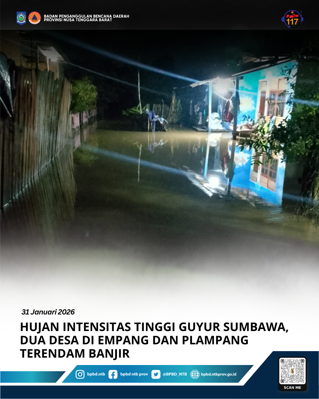Hujan Intensitas Tinggi Guyur Sumbawa, Dua Desa di Empang dan Plampang Terendam Banjir