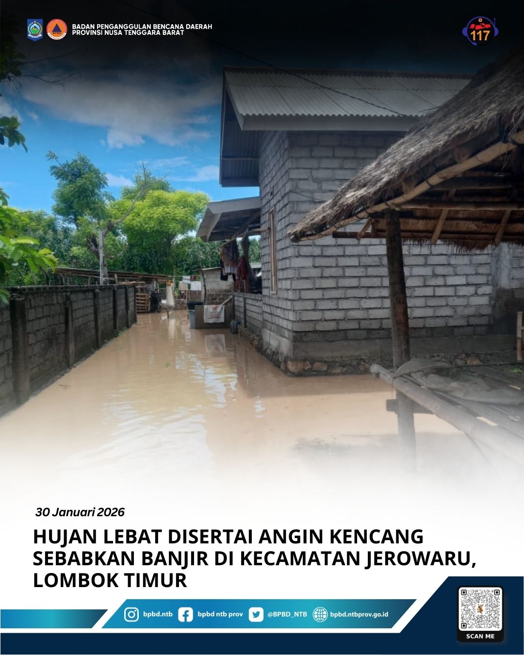 Hujan Lebat Disertai Angin Kencang Sebabkan Banjir di Kecamatan Jerowaru, Lombok Timur