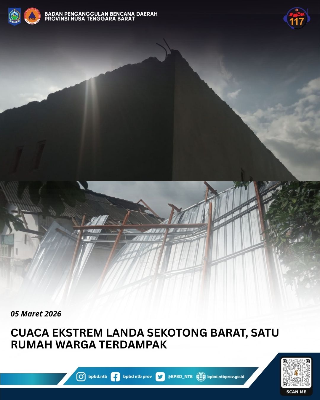 Cuaca Ekstrem Landa Sekotong Barat, Satu Rumah Warga Terdampak