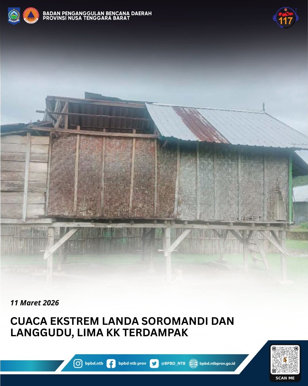 Cuaca Ekstrem Landa Soromandi dan Langgudu, Lima KK Terdampak
