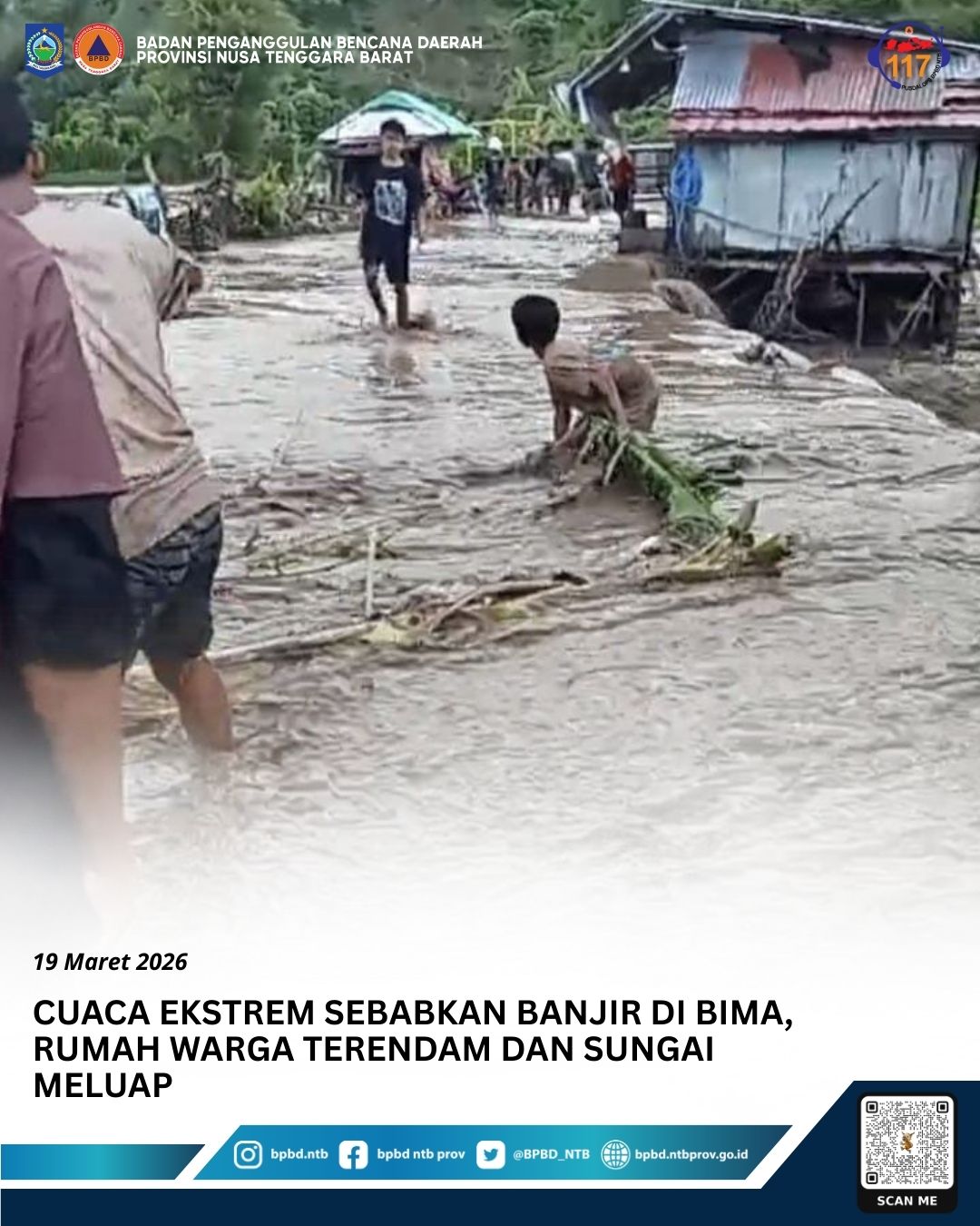Cuaca Ekstrem Sebabkan Banjir di Bima, Rumah Warga Terendam dan Sungai Meluap