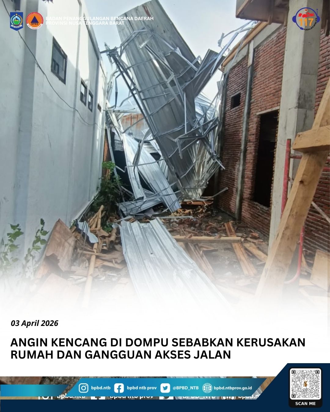 Angin Kencang di Dompu Sebabkan Kerusakan Rumah dan Gangguan Akses Jalan