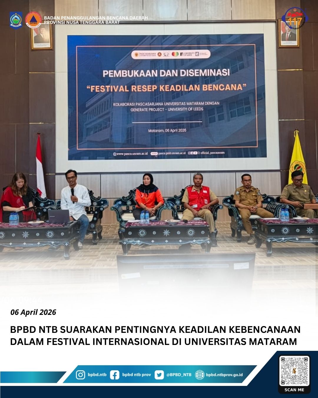 BPBD NTB Suarakan Pentingnya Keadilan Kebencanaan dalam Festival Internasional di Universitas Mataram