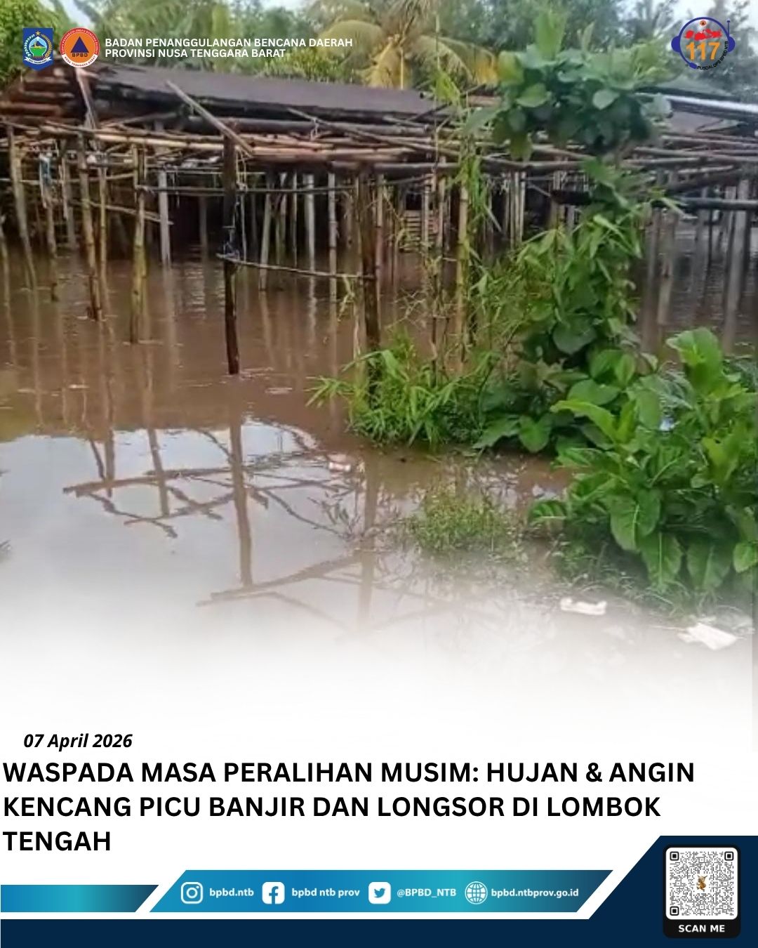 Lombok Tengah Diterjang Banjir dan Longsor, Puluhan Kepala Keluarga Terdampak