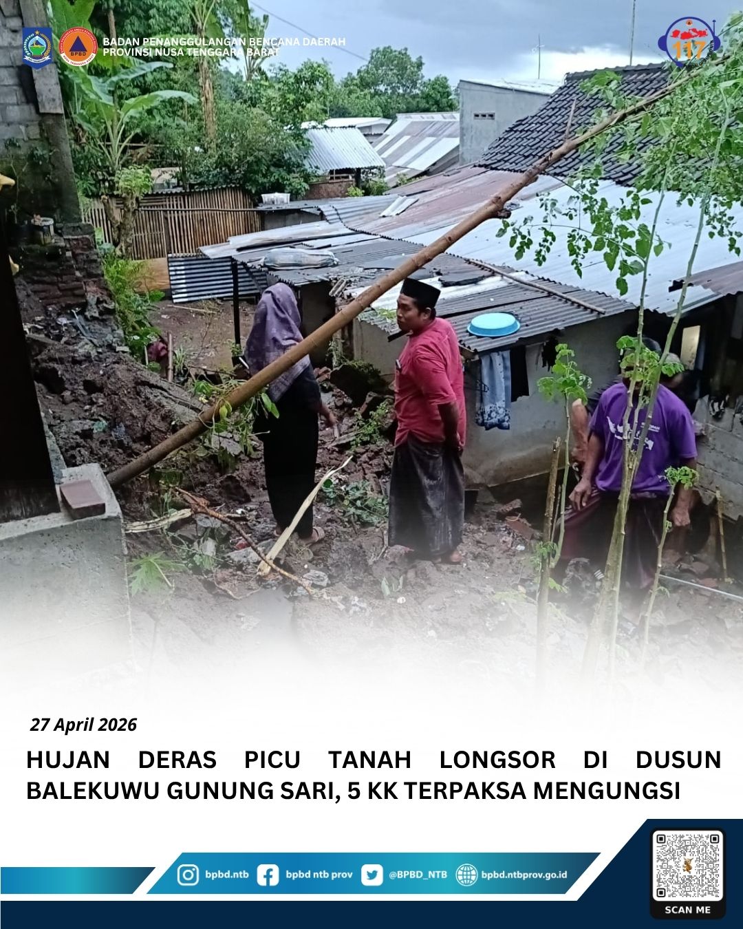 Hujan Deras Sebabkan Tanah Longsor di Dusun Balekuwu, 5 KK Terpaksa Mengungsi