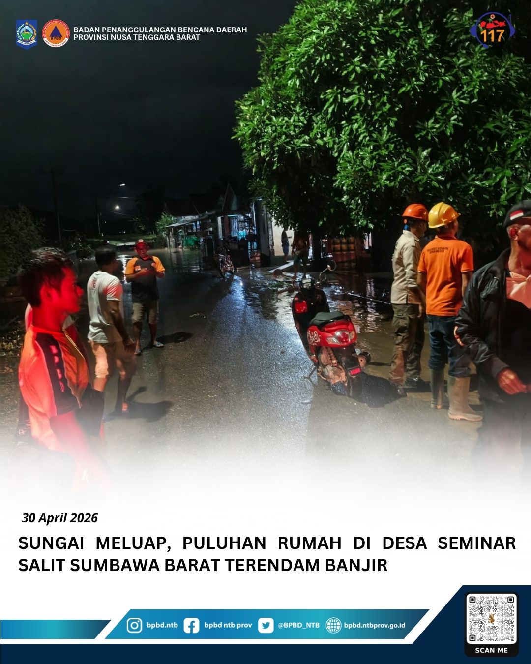 Sungai Meluap, Puluhan Rumah di Desa Seminar Salit Sumbawa Barat Terendam Banjir