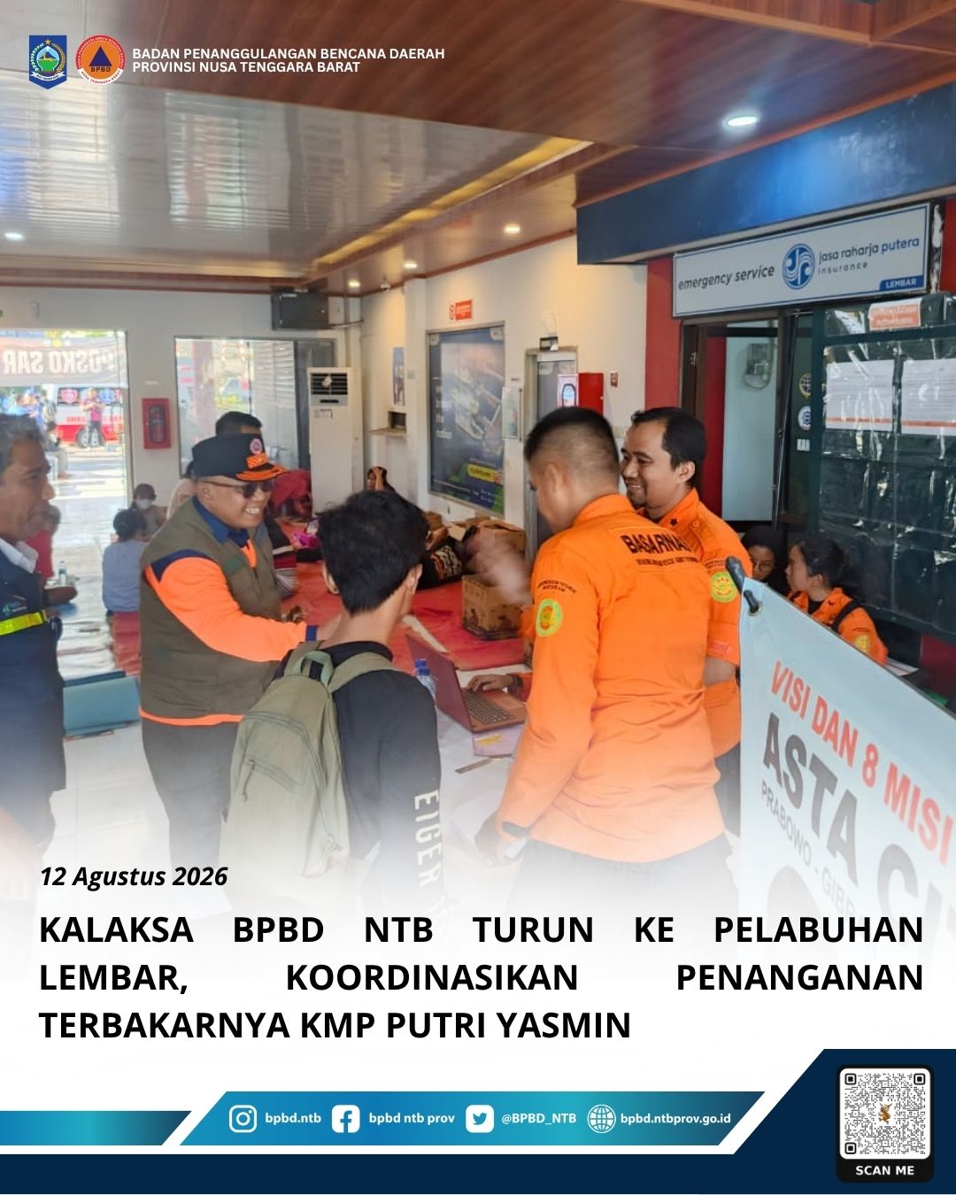 Kalaksa BPBD NTB Turun ke Pelabuhan Lembar, Koordinasikan Penanganan Terbakarnya KMP Putri Yasmin
