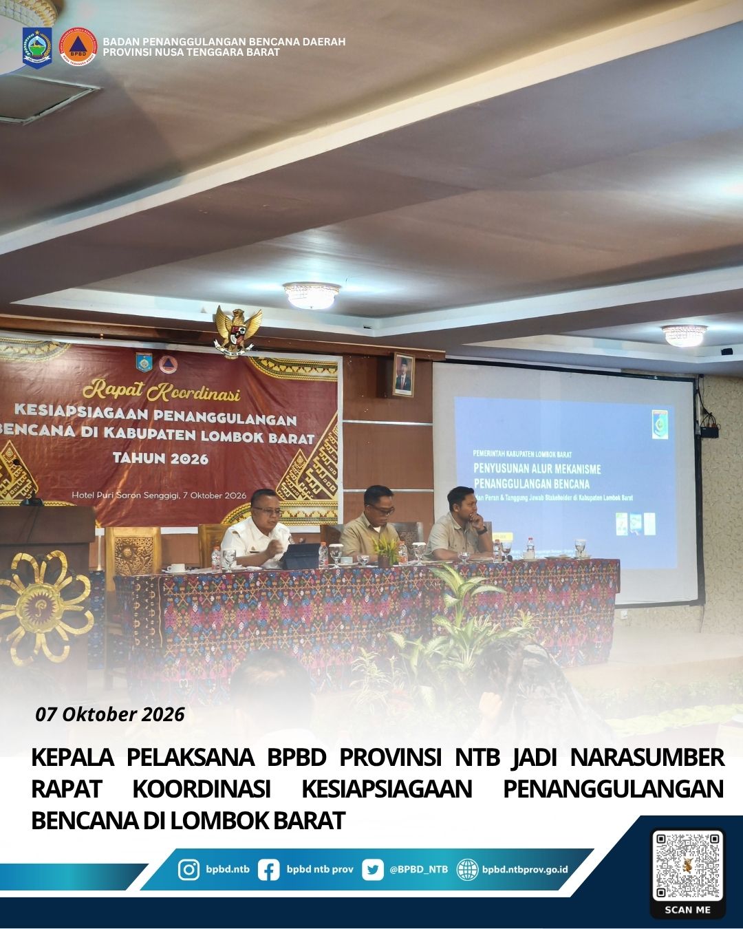 Kepala Pelaksana BPBD Provinsi NTB Jadi Narasumber Rapat Koordinasi Kesiapsiagaan Penanggulangan Bencana di Lombok Barat