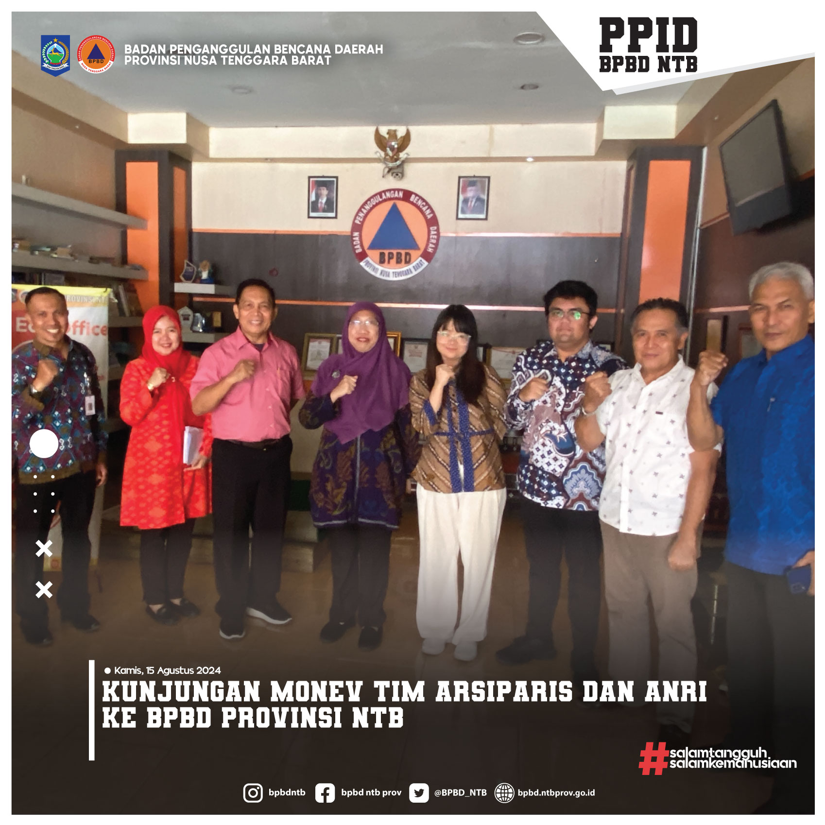 Monitoring dan Evaluasi Tim Arsiparis dan ANRI Ke BPBD Provinsi NTB (Kamis, 15 Agustus 2024)