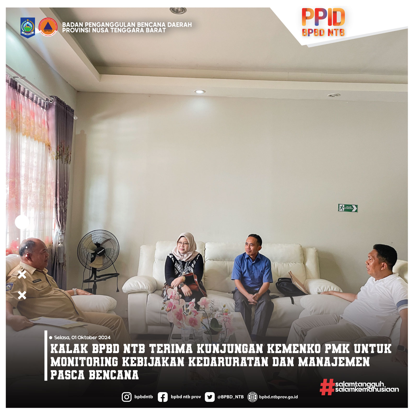 Kalak BPBD NTB Terima Kunjungan Kemenko PMK untuk Monitoring Kebijakan Kedaruratan dan Manajemen Pasca Bencana (Selasa, 01 Oktober 2024)