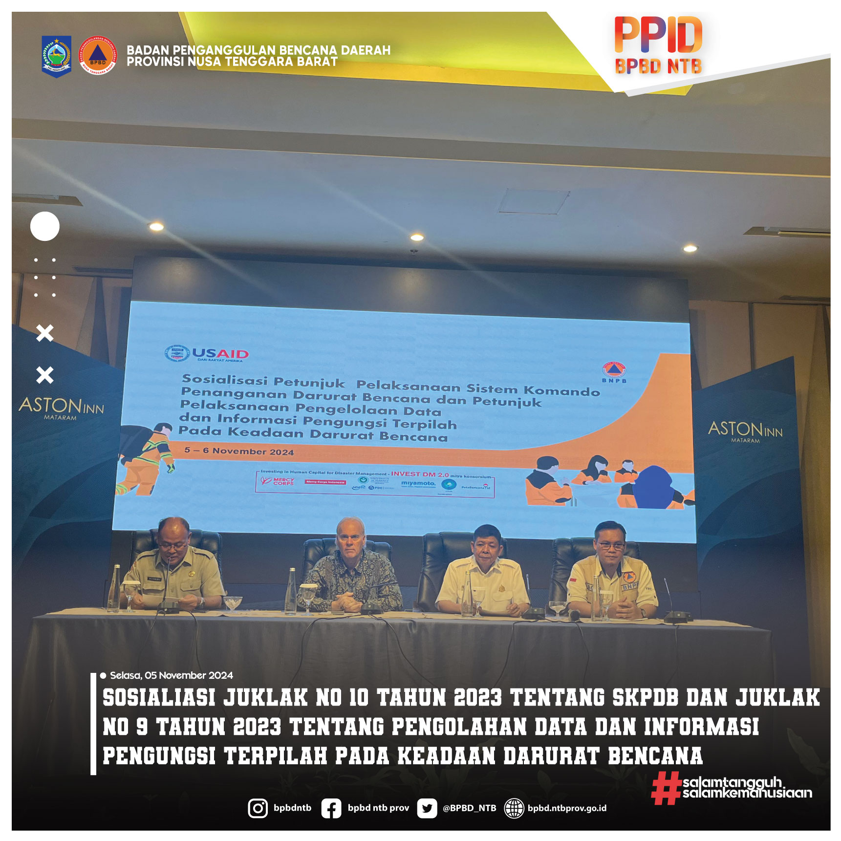 Sosialiasi Juklak No 10 Tahun 2023 tentang SKPDB dan Juklak No 9 Tahun 2023 tentang Pengolahan Data dan Informasi Pengungsi Terpilah pada Keadaan Darurat Bencana (Selasa, 05 November 2024)