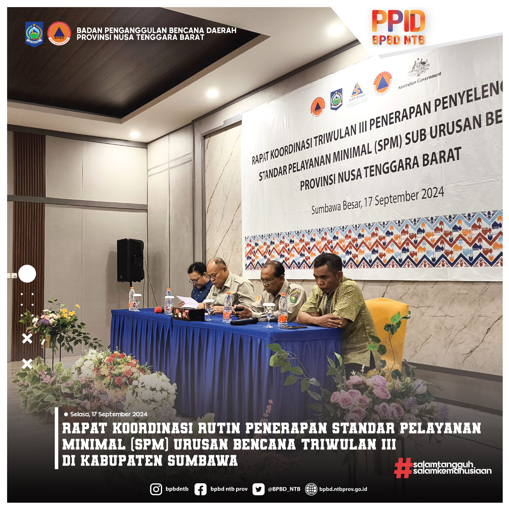 Rapat Koordinasi Rutin Penerapan Standar Pelayanan Minimal (SPM) Urusan Bencana Triwulan III di Kabupaten Sumbawa (Selasa, 17 September 2024)