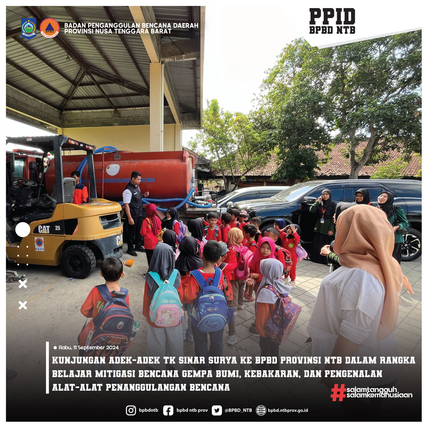 Kunjungan Adek-adek TK Sinar Surya Ke BPBD Provinsi NTB Dalam Rangka Belajar Mitigasi Bencana Gempa Bumi, Kebakaran, Dan Pengenalan Alat-alat Penanggulangan Bencana (Rabu, 11 September 2024)