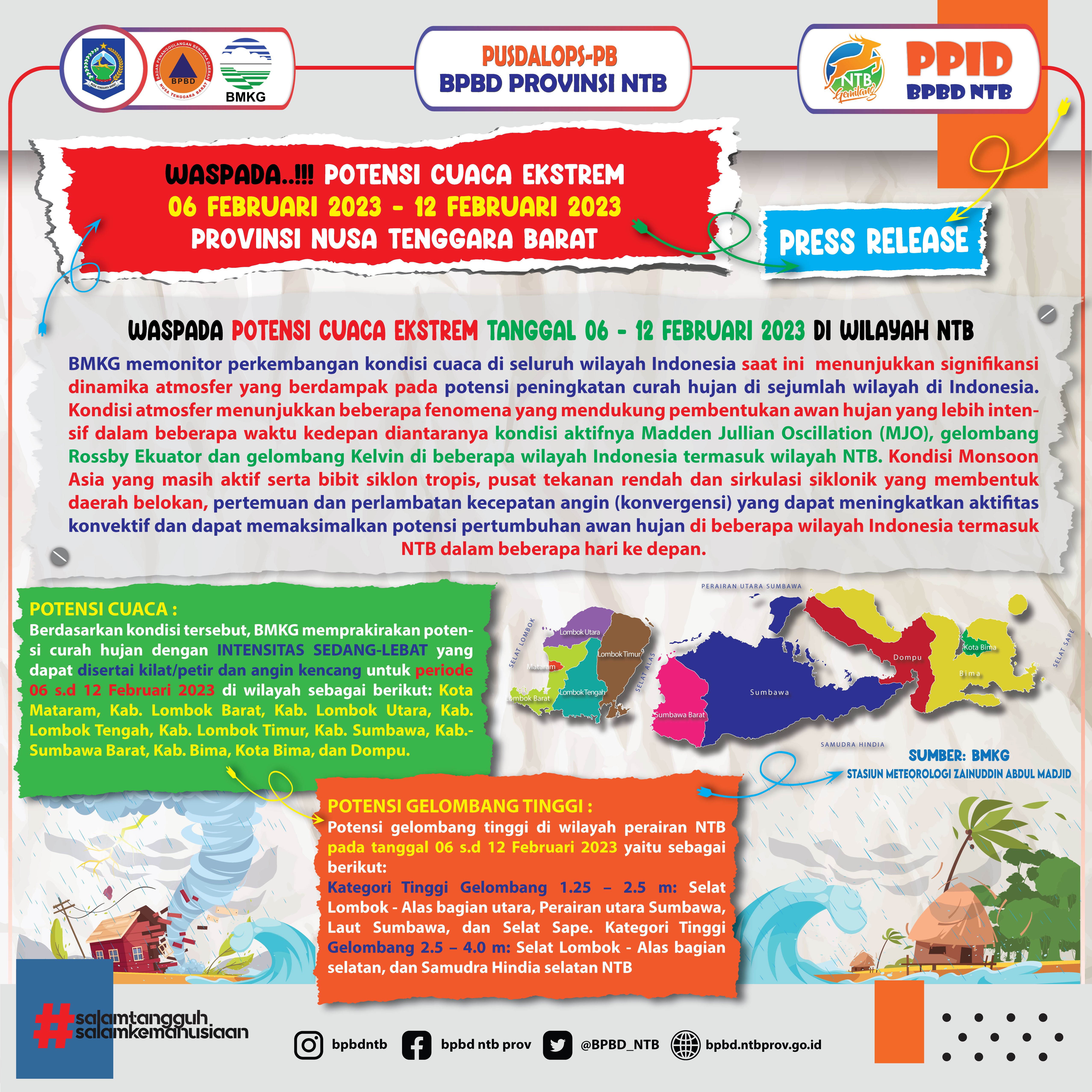 PRESS RELEASE  WASPADA POTENSI CUACA EKSTREM TANGGAL 06 - 12 FEBRUARI 2023 DI WILAYAH NTB