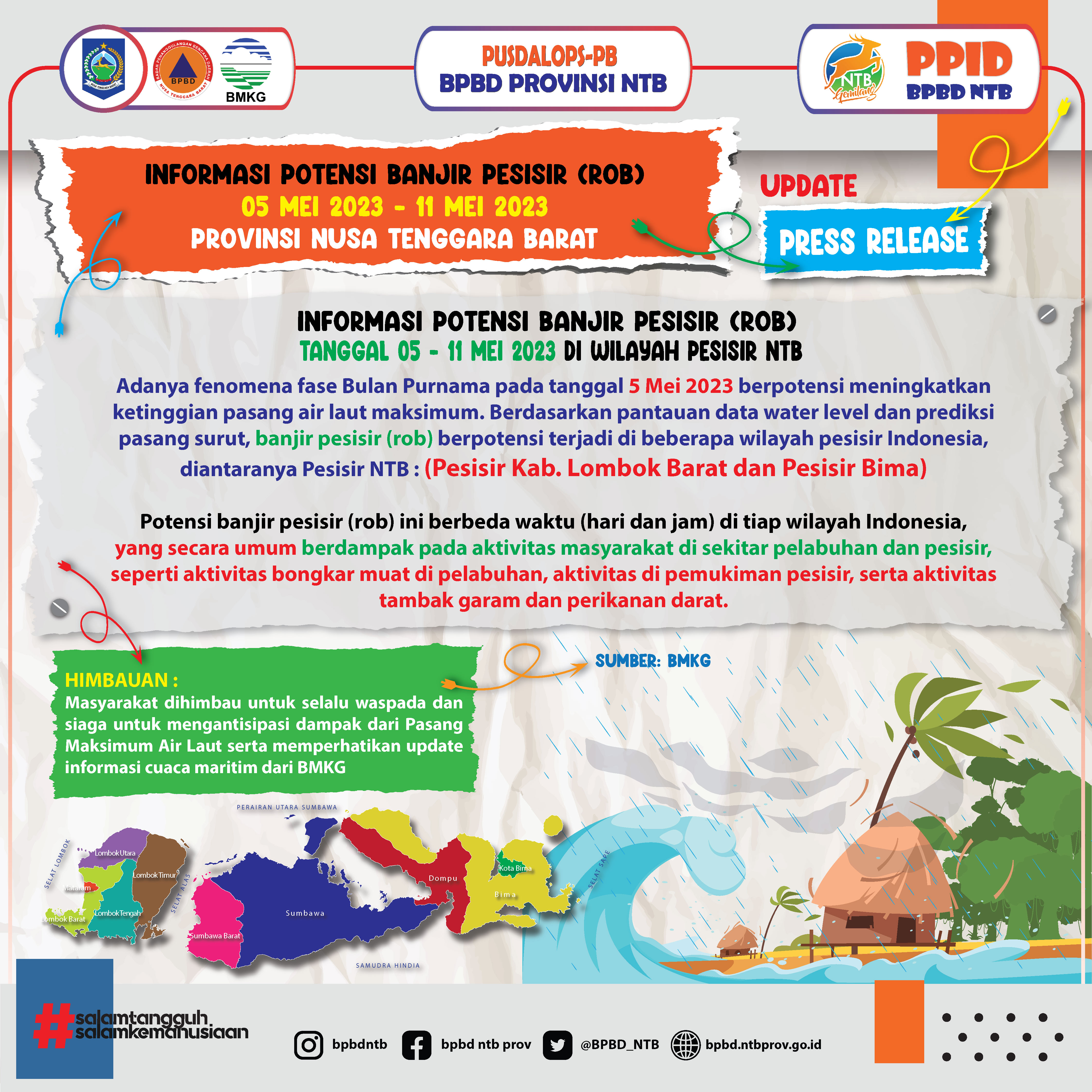 INFORMASI POTENSI BANJIR PESISIR (ROB) TANGGAL 05 - 11 MEI 2023 DI WILAYAH PESISIR NTB