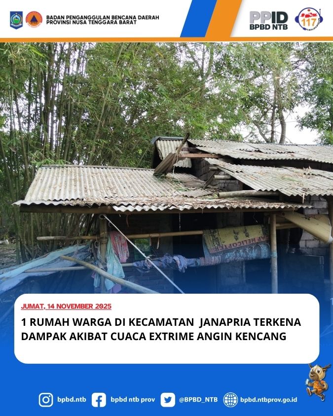 1 Rumah Warga di Kecamatan  Janapria Terkena Dampak Akibat Cuaca Extrime Angin Kencang