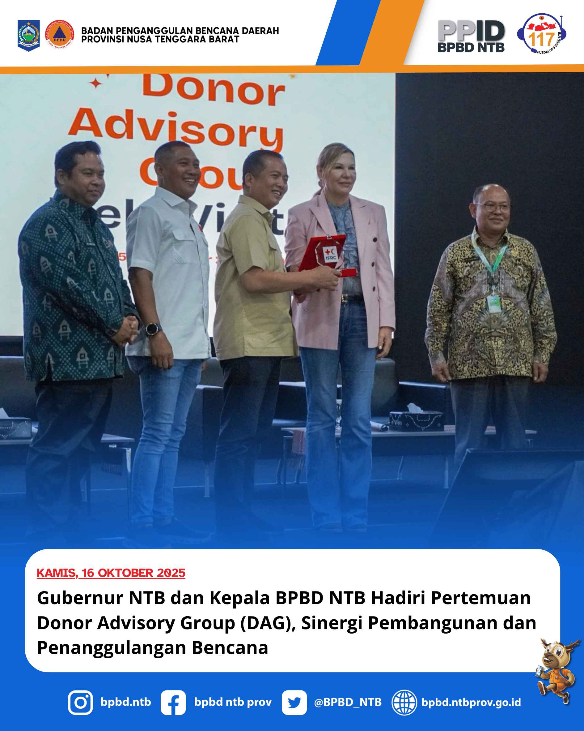 Gubernur NTB dan Kepala BPBD NTB Hadiri Pertemuan Donor Advisory Group (DAG), Sinergi Pembangunan dan Penanggulangan Bencana