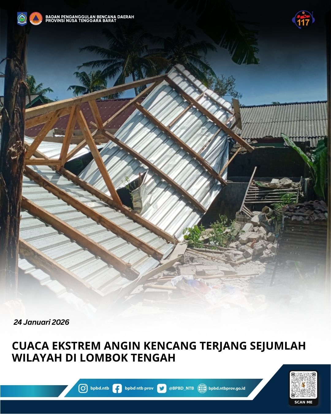 Cuaca Ekstrem Angin Kencang Terjang Sejumlah Wilayah di Lombok Tengah