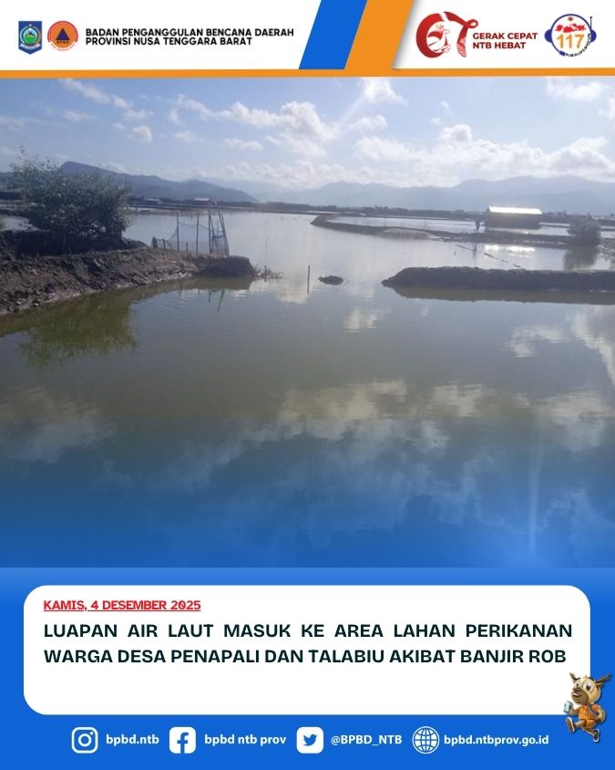 Luapan Air Laut Masuk ke Area Lahan Perikanan Warga Desa Penapali dan Talabiu Akibat Banjir Rob