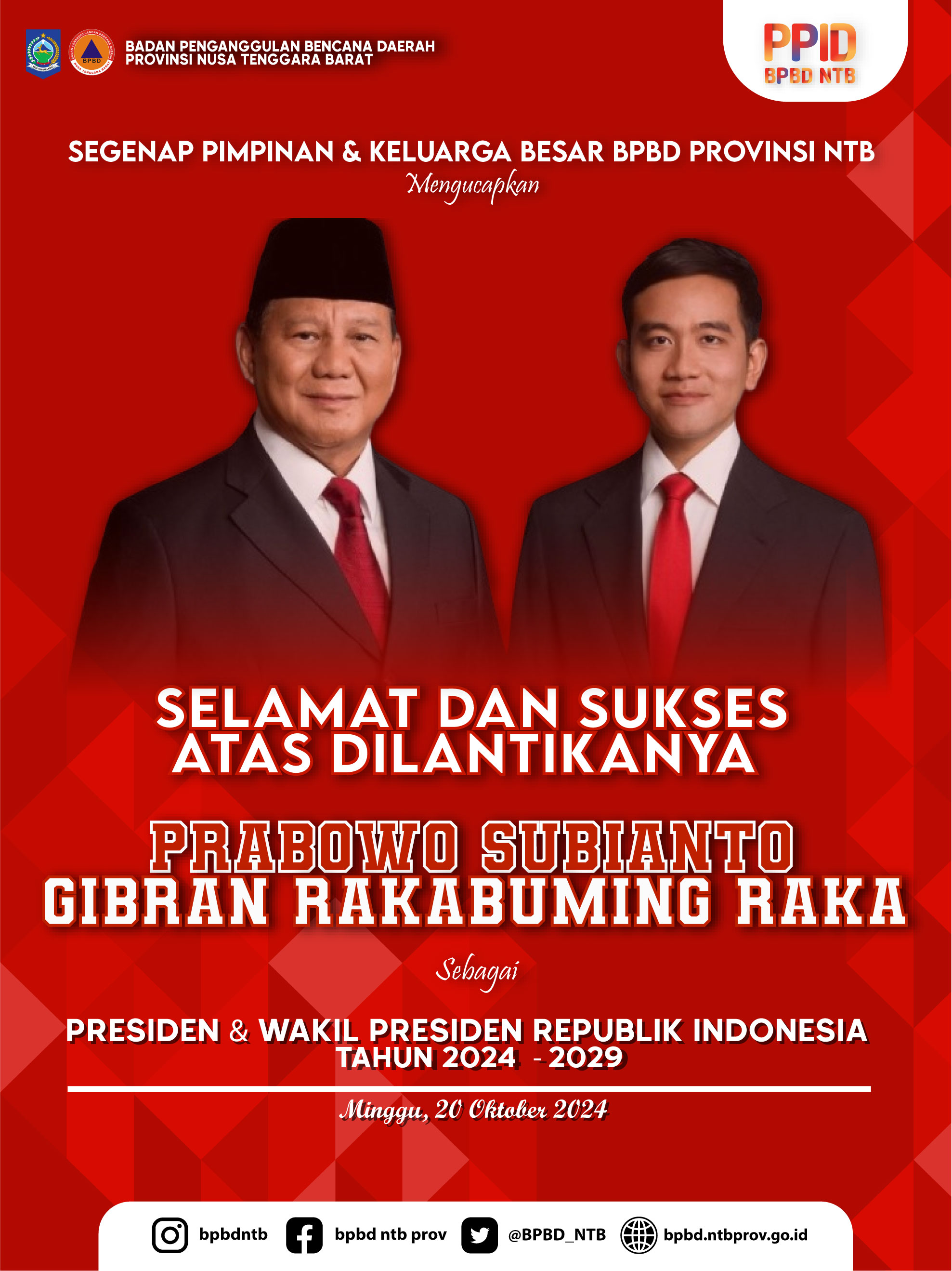 Selamat dan Sukses Atas Dilantiknya Presiden dan Wakil Presiden Republik Indonesia Tahun 2024-2029