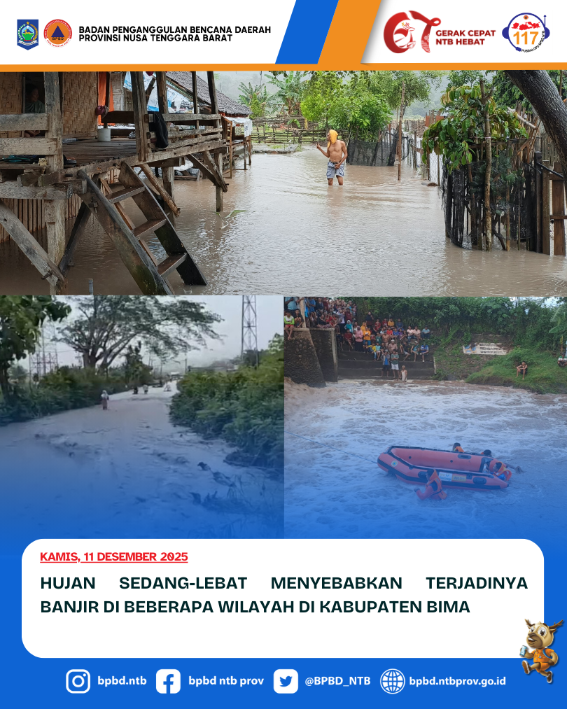 Hujan Sedang-Lebat Menyebabkan Terjadinya Banjir Di Beberapa Wilayah Di Kabupaten Bima