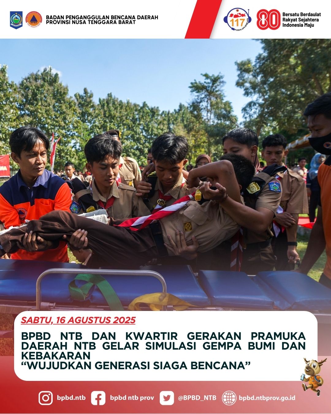 BPBD NTB dan Kwartir Pramuka Gelar Simulasi Gempa Bumi dan Kebakaran: Wujudkan Generasi Siaga Bencana