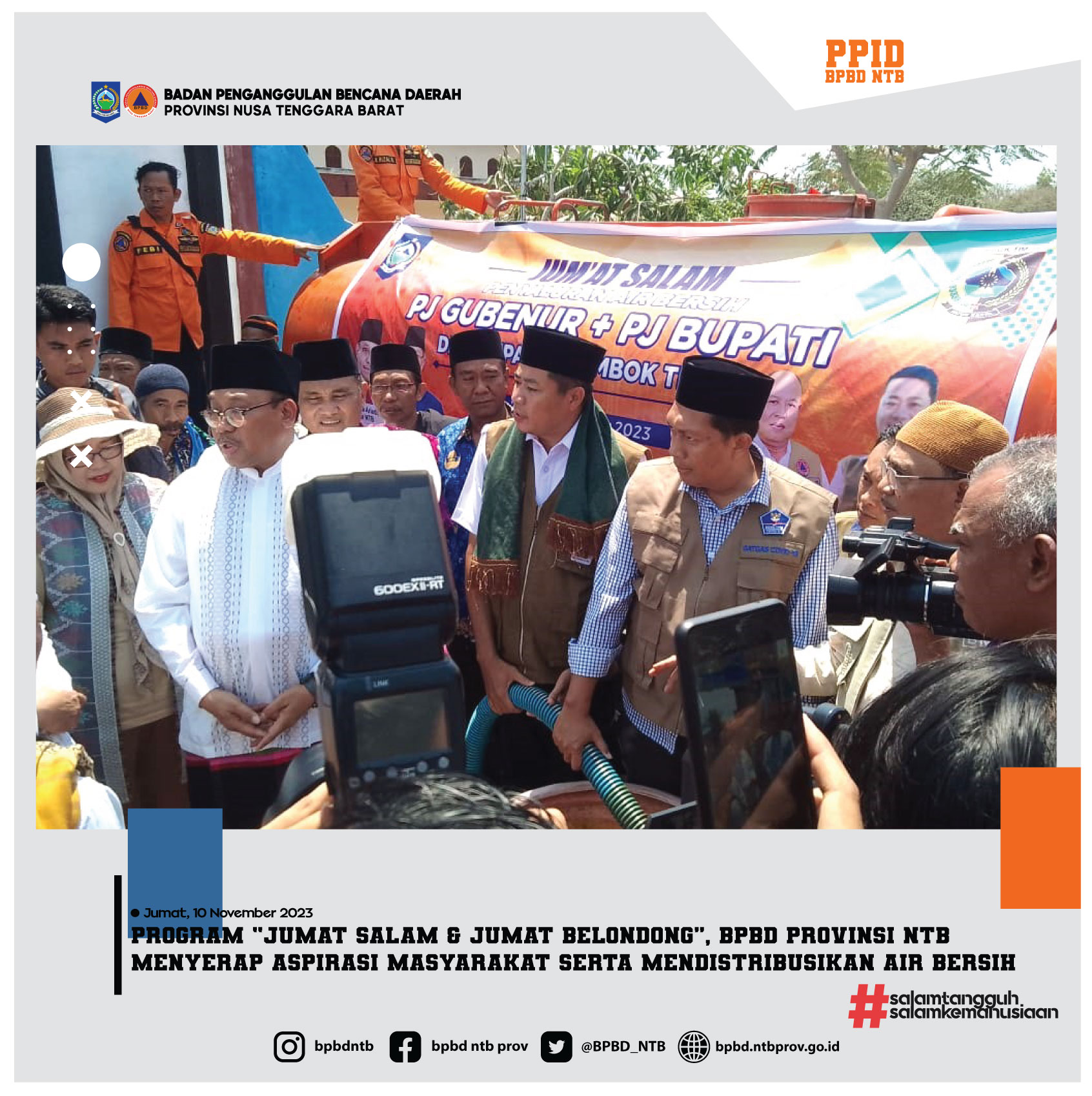 Program “Jumat Salam & Jumat Belondong”, BPBD Provinsi NTB Menyerap Aspirasi Masyarakat Serta Mendistribusikan Air Bersih (Jumat, 11 November 2023)