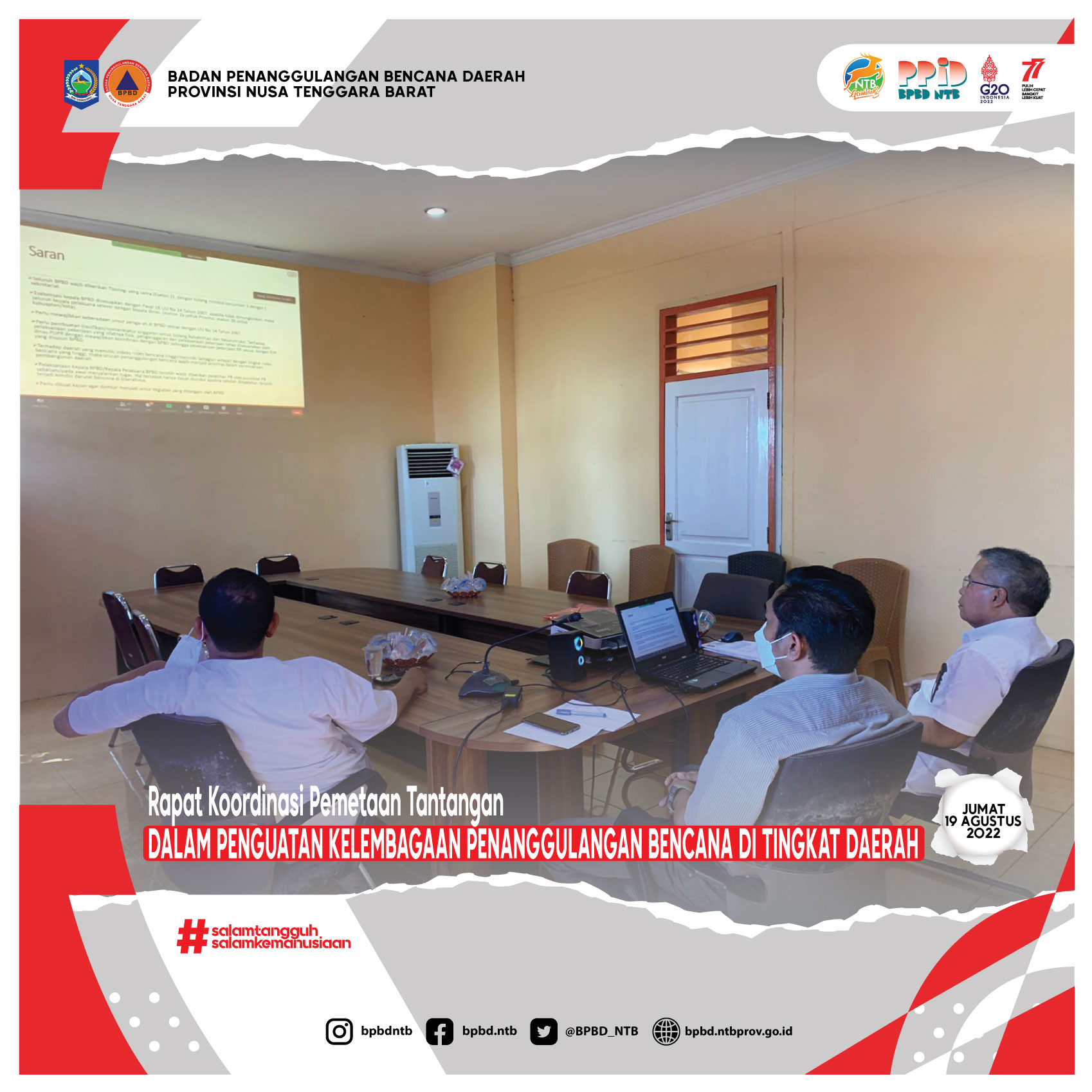 Rapat Koordinasi Pemetaan Tantangan dalam Penguatan Kelembagaan Penanggulangan Bencana di tingkat Daerah (Jumat, 19 Agustus 2022)