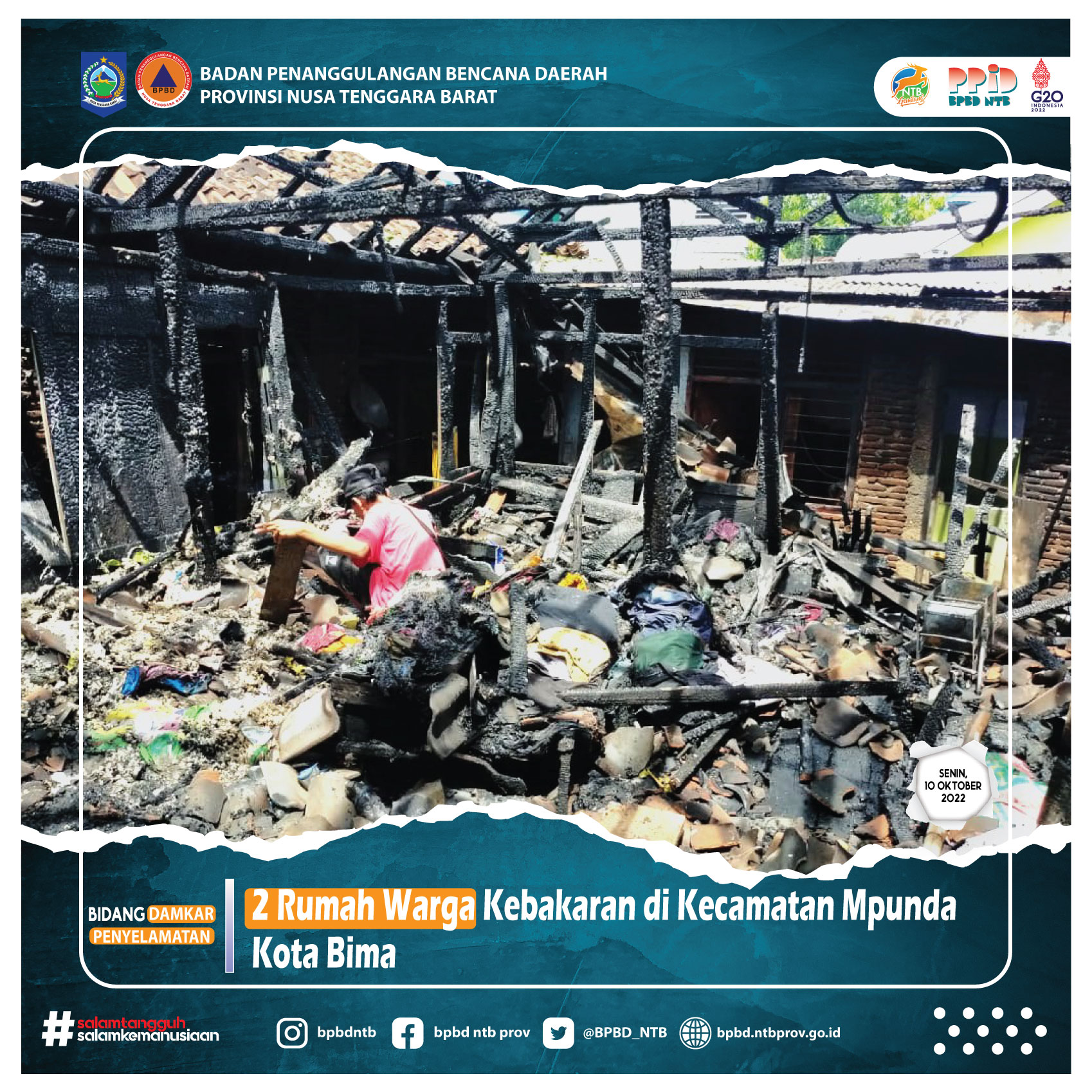 2 Rumah Warga Kebakaran di Kecamatan Mpunda Kota Bima (Selasa, 11 Oktober 2022)