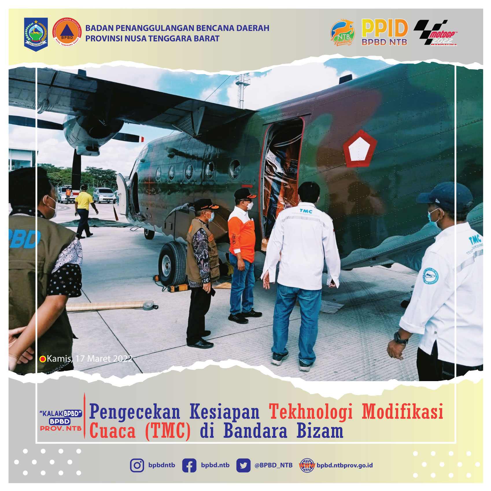 Pengecekan Kesiapan Tekhnologi Modifikasi Cuaca (TMC) di Bandara Bizam (Kamis, 17 Maret 2022)