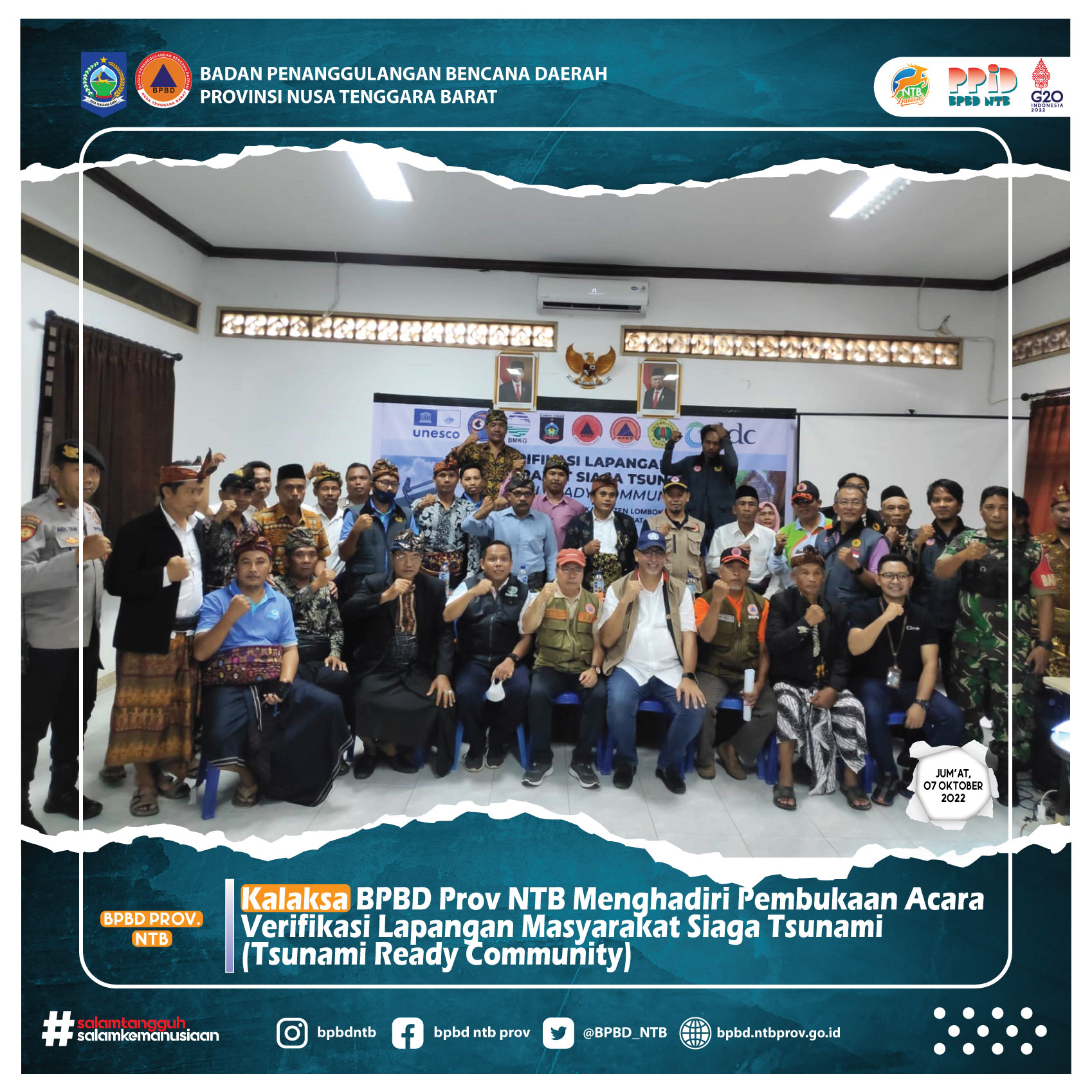Kalaksa BPBD Prov NTB Menghadiri Pembukaan Acara Verifikasi Lapangan Masyarakat Siaga Tsunami (Tsunami Ready Community) (Jum'at, 07 Oktober 2022)