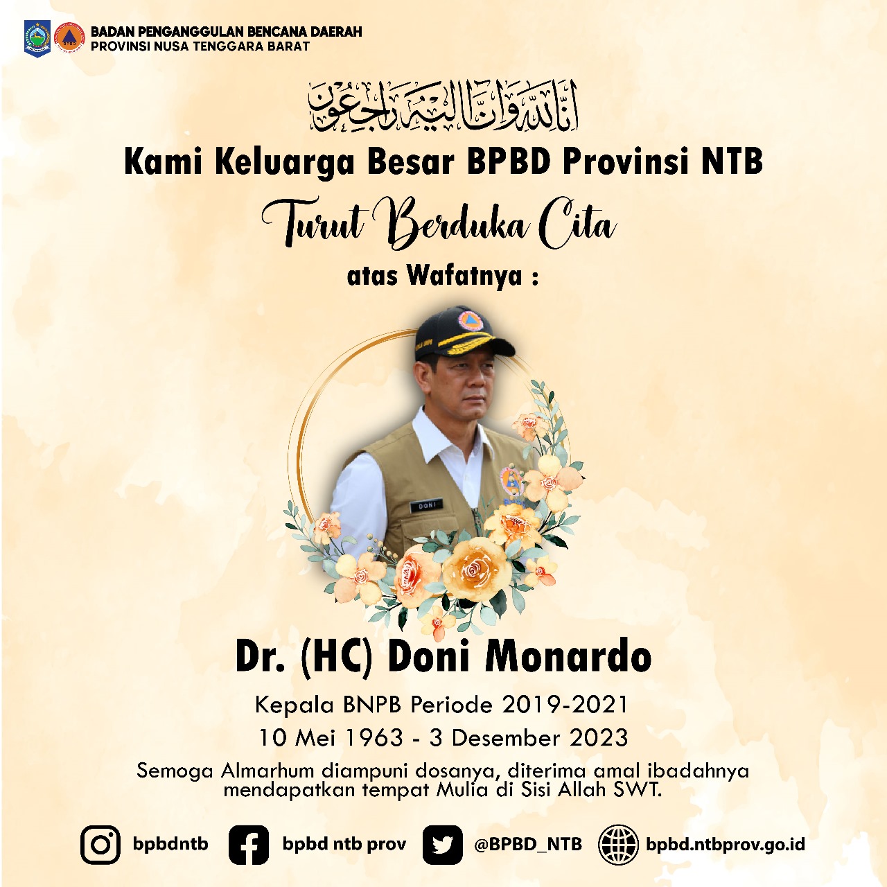 Selamat jalan Letnan Jenderal TNI Dr. (H.C) Doni Monardo, Kepala Badan Nasional Penanggulangan Bencana Periode 2019 - 2021.